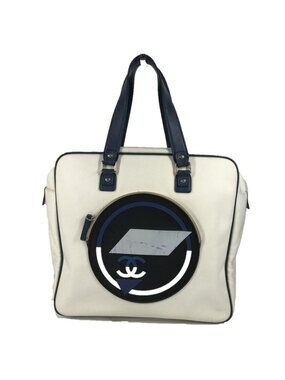 Chanel Shoulder Bag CC Coco Logo Leather Canvas White